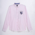 men's soft cotton pink long sleeve embroidery shirt